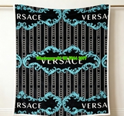 Versace Black Turquoise Baroque Pattern Flannel Sofa Throw Blanket IMG_1349